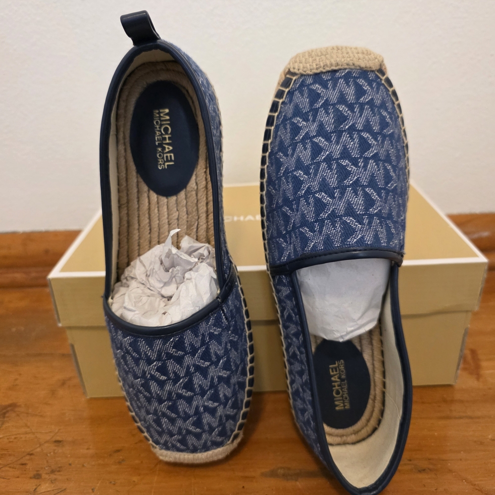 Michael Kors Lenny Logo Jacquard Slip-On Espadrille In Denim/Navy Size 6.5M - Picture 7 of 11